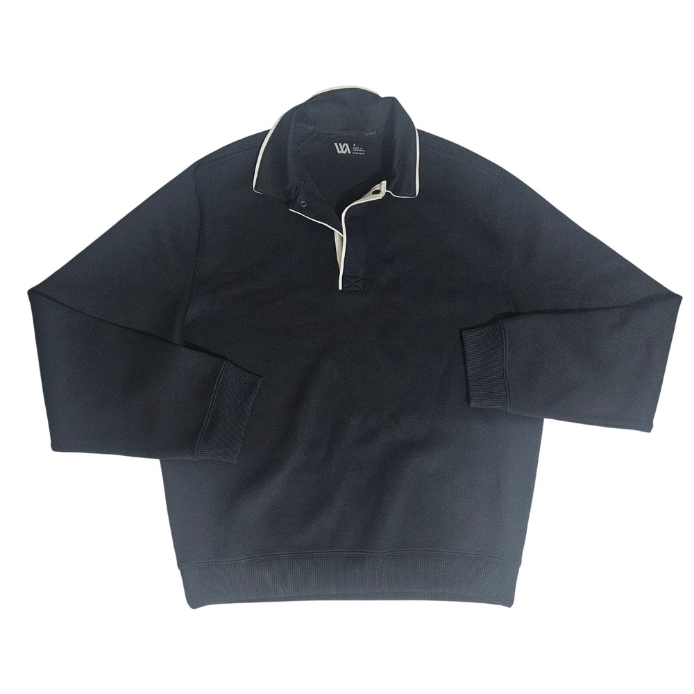 VRST Mens Navy Blue Snap Neck Pullover Sweatshirt White Trim Size S